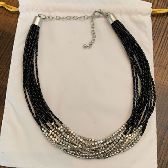Adjustable black & silver necklace - Picture 1 of 1